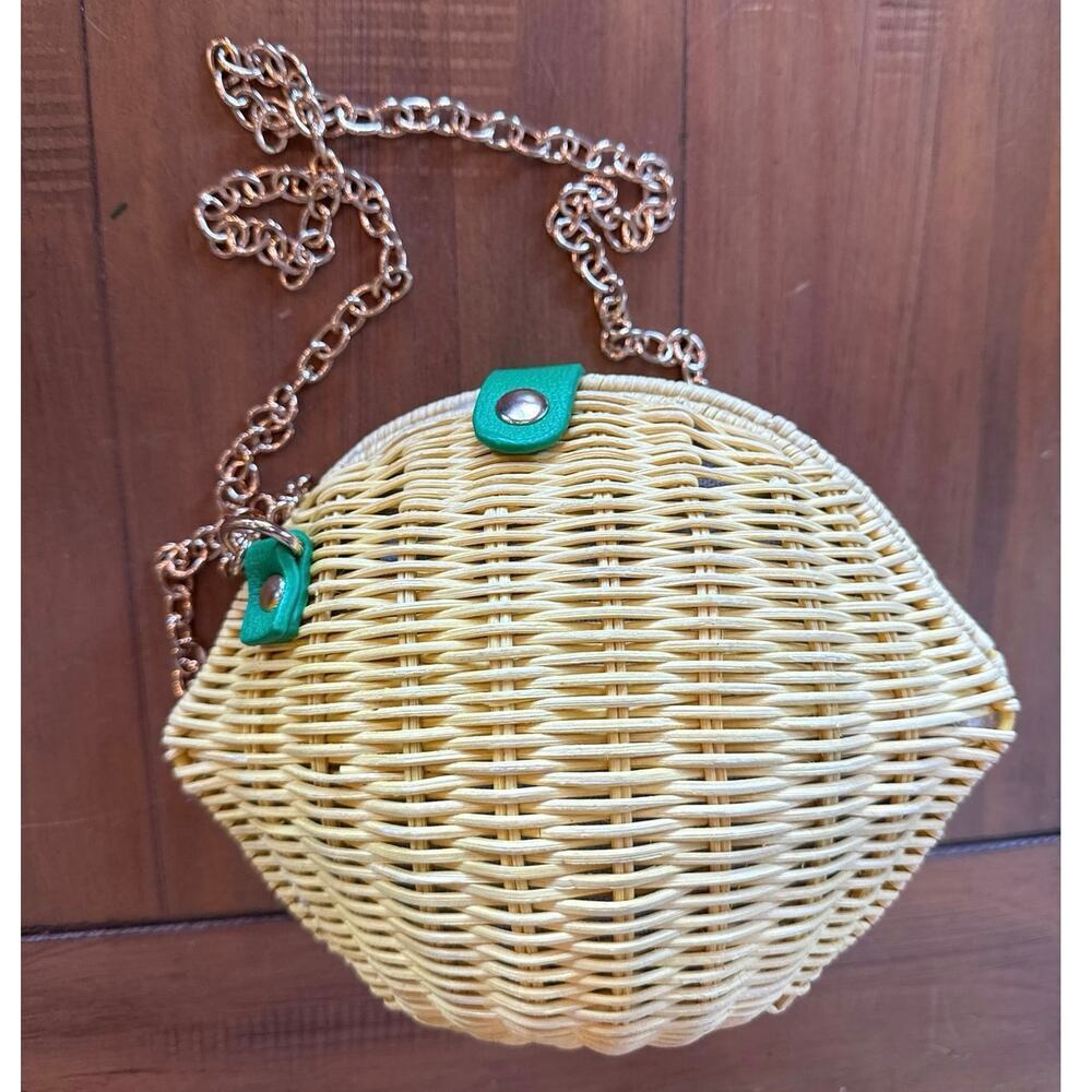 Haute Hippie Yellow LEMON WICKER CROSSBODY Bag Clutch Purse Viral Fruit Tok